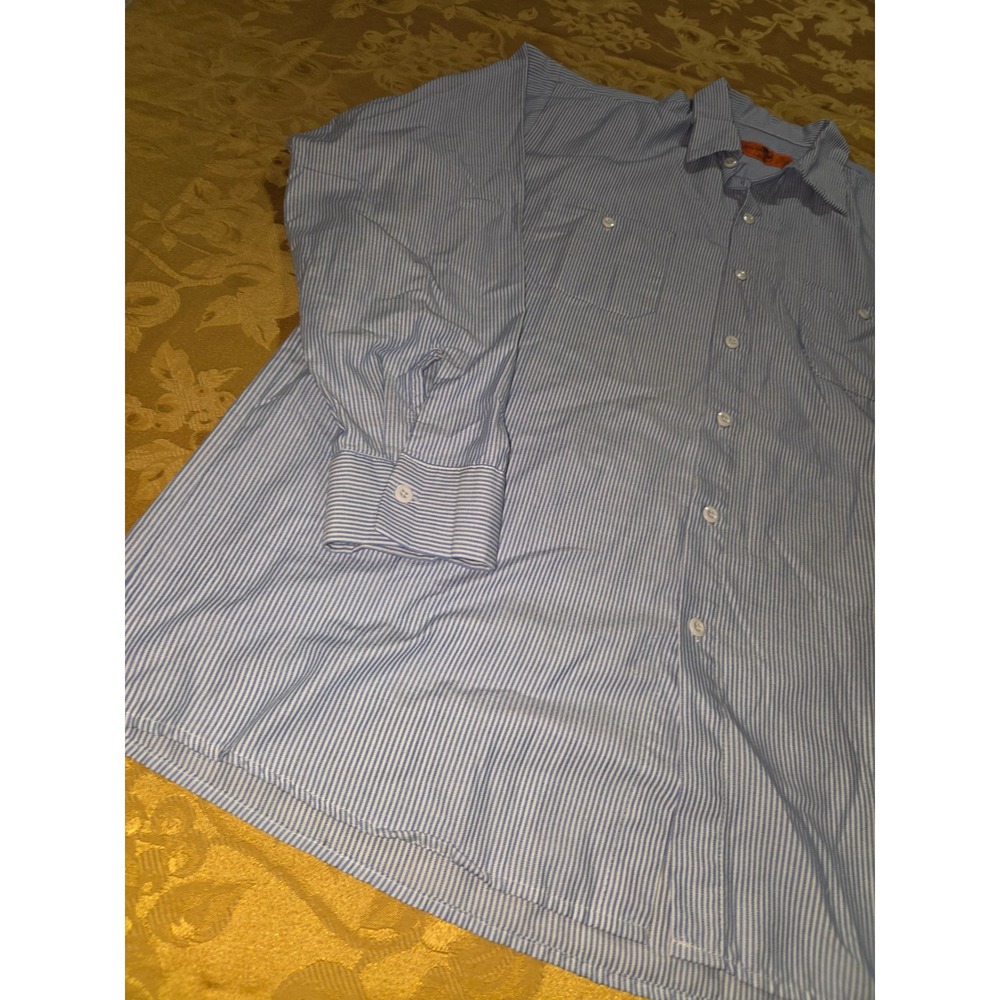Red Kap Mens XL Long Sleeve Striped Work Shirt Blue White Button Down SL10WB - Picture 2 of 10